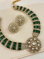 Premium Quality Doublet & Moissanite Work Emerald Hasli With Stud