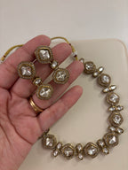 Premium Sleek Moissanite & Doublet Stones Work Necklace With Double Drop Earrings