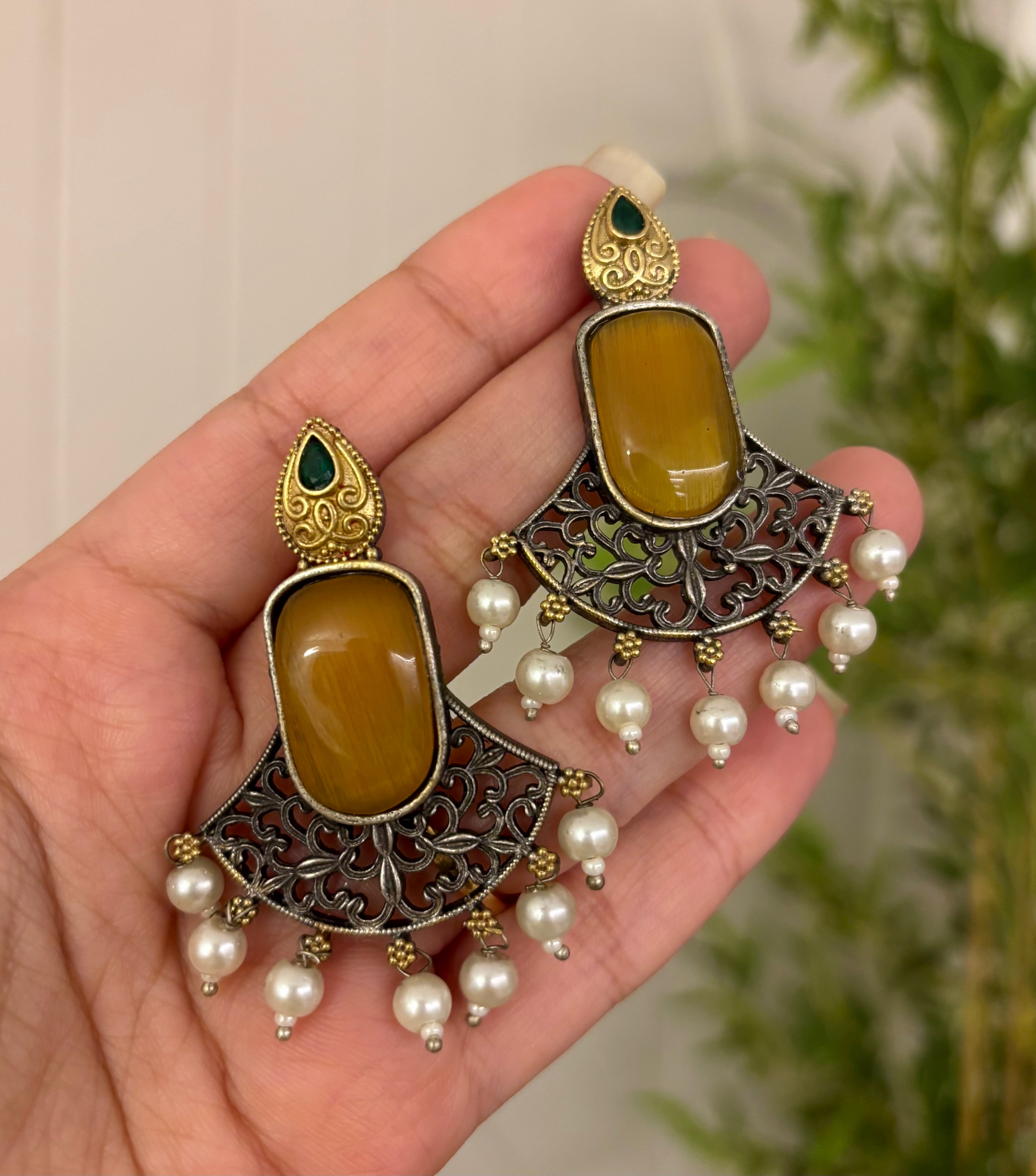 Yellow 2 In 1 Combination Earrings