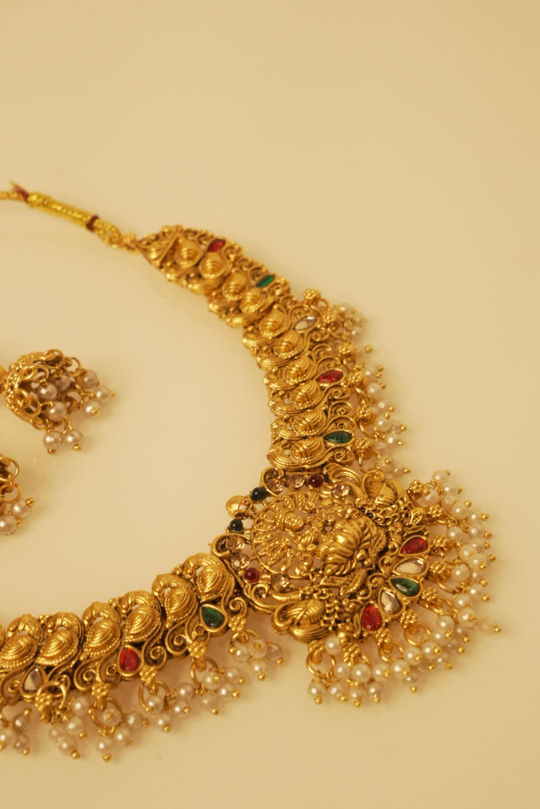 Ashika Temple Jewellery Necklace With Jhumkas
