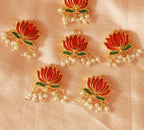 Maroon Lotus Hair Pins ( Set Of 6 ) 🪷