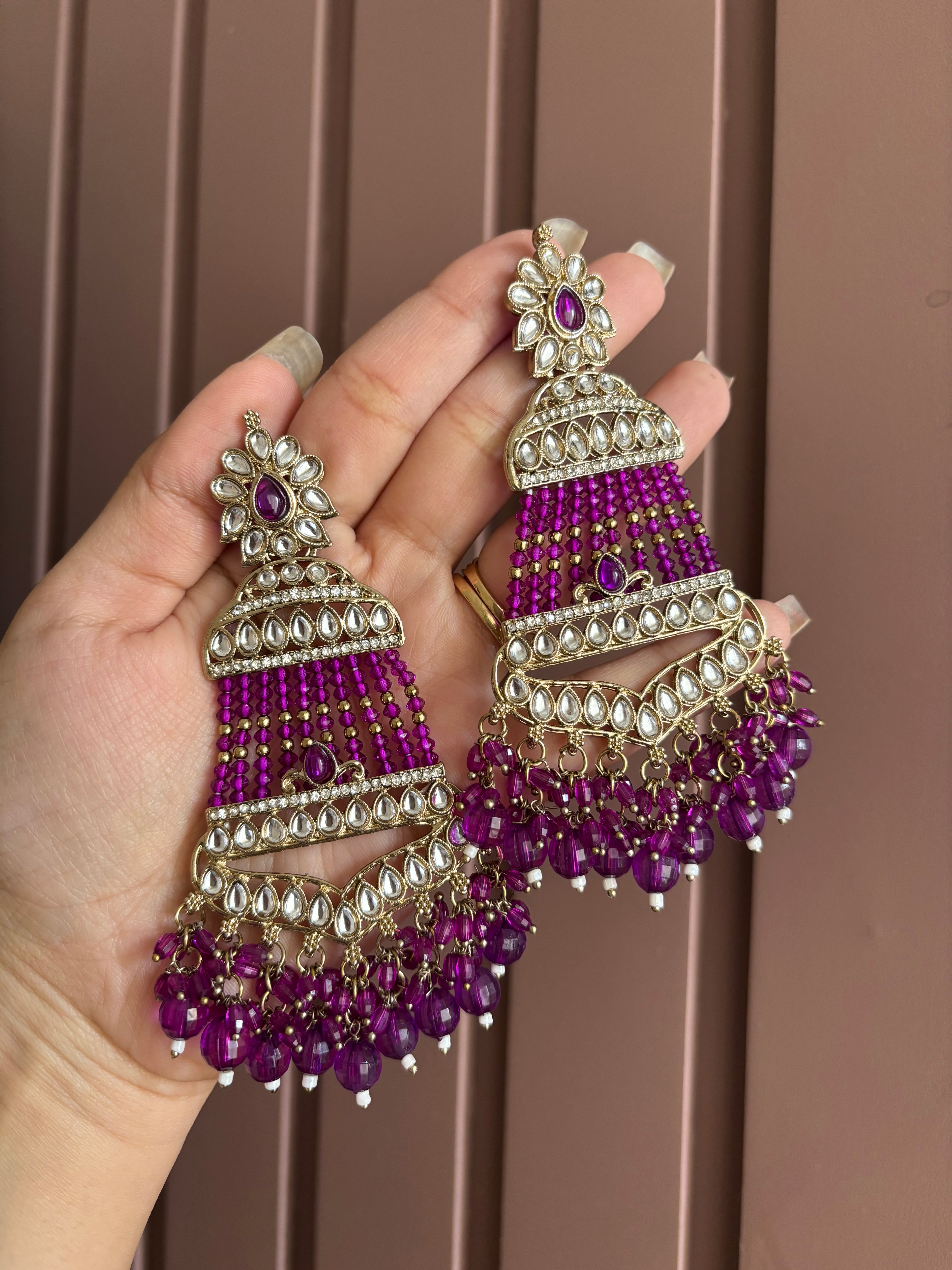 Tanisha Long Earrings ( Purple )