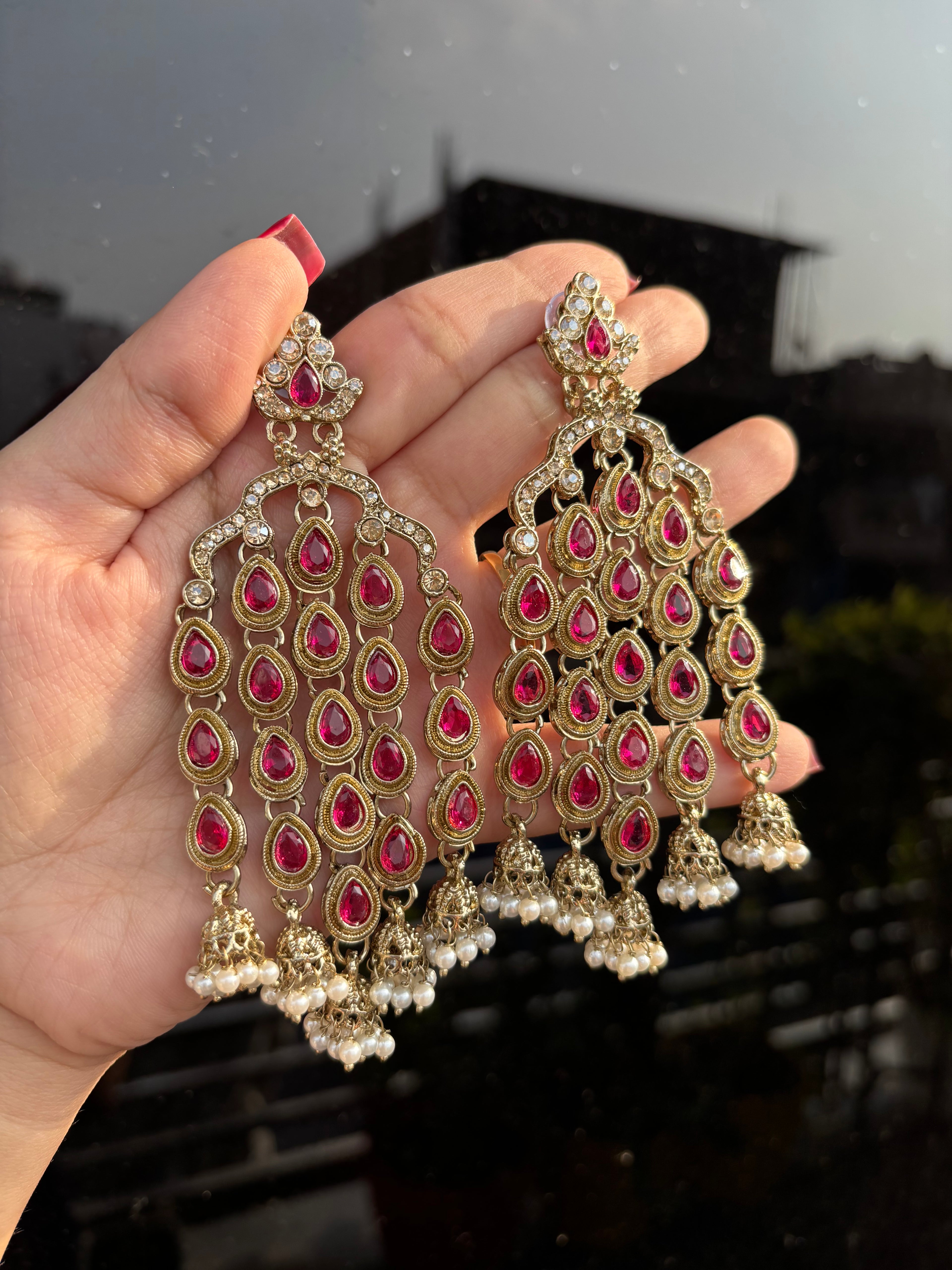 Dark Pink Mehreen Long Earrings