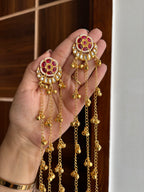 Maroon Flower Long Layer Ghungroo Earrings