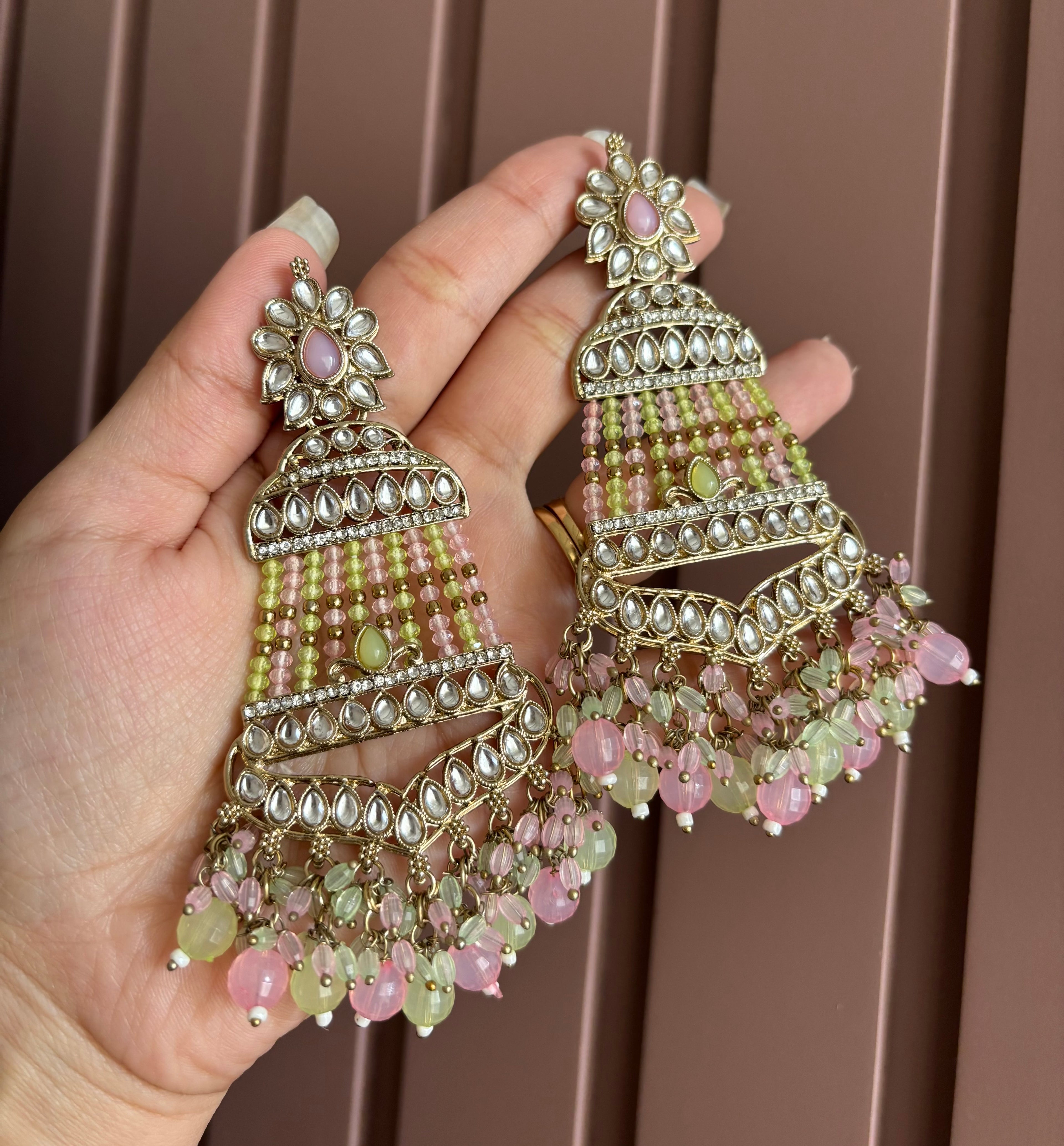 Tanisha Long Earrings (Pink & Mint)