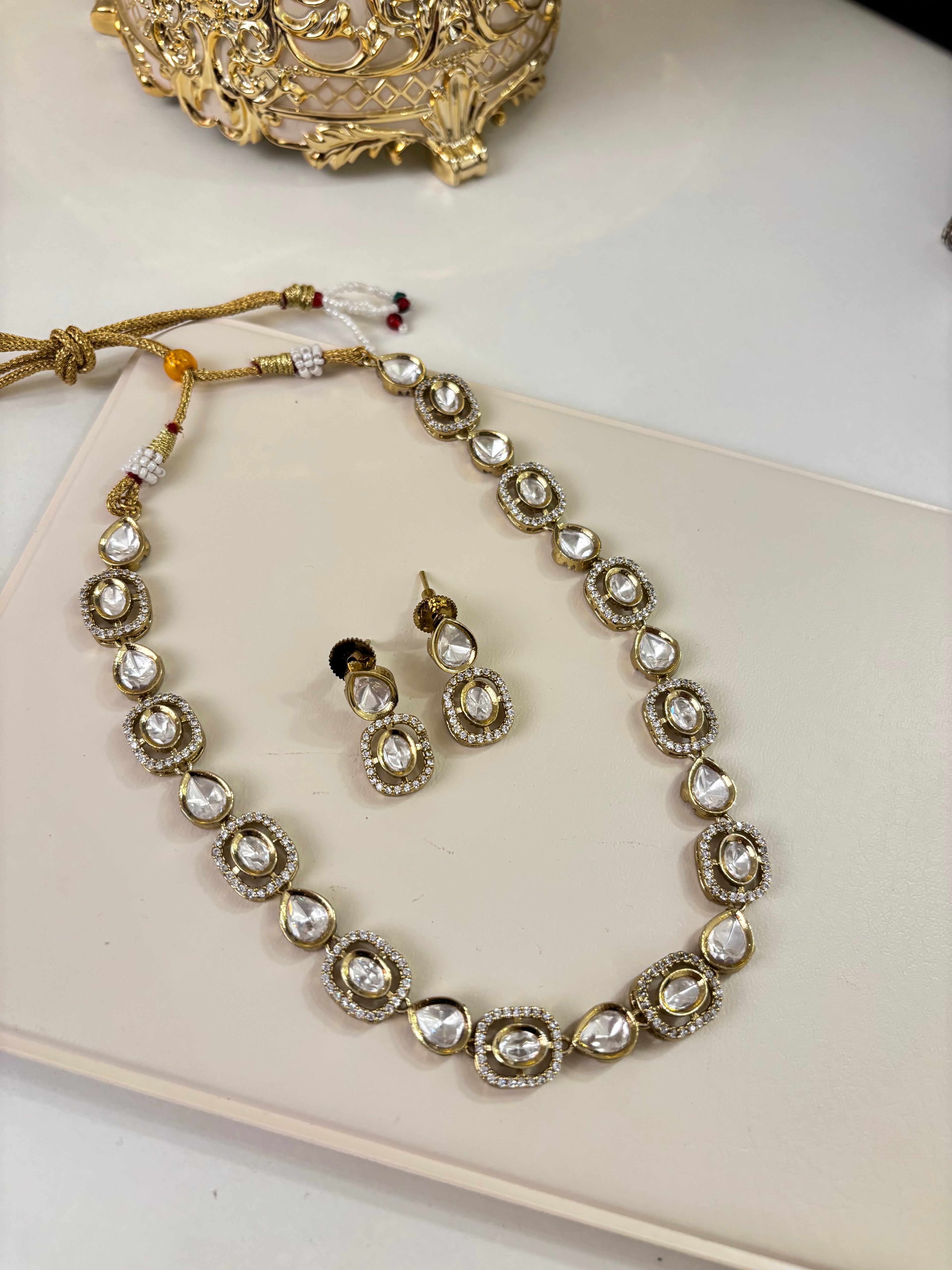 Polki & Doublet Stones Work Premium Necklace With Earrings