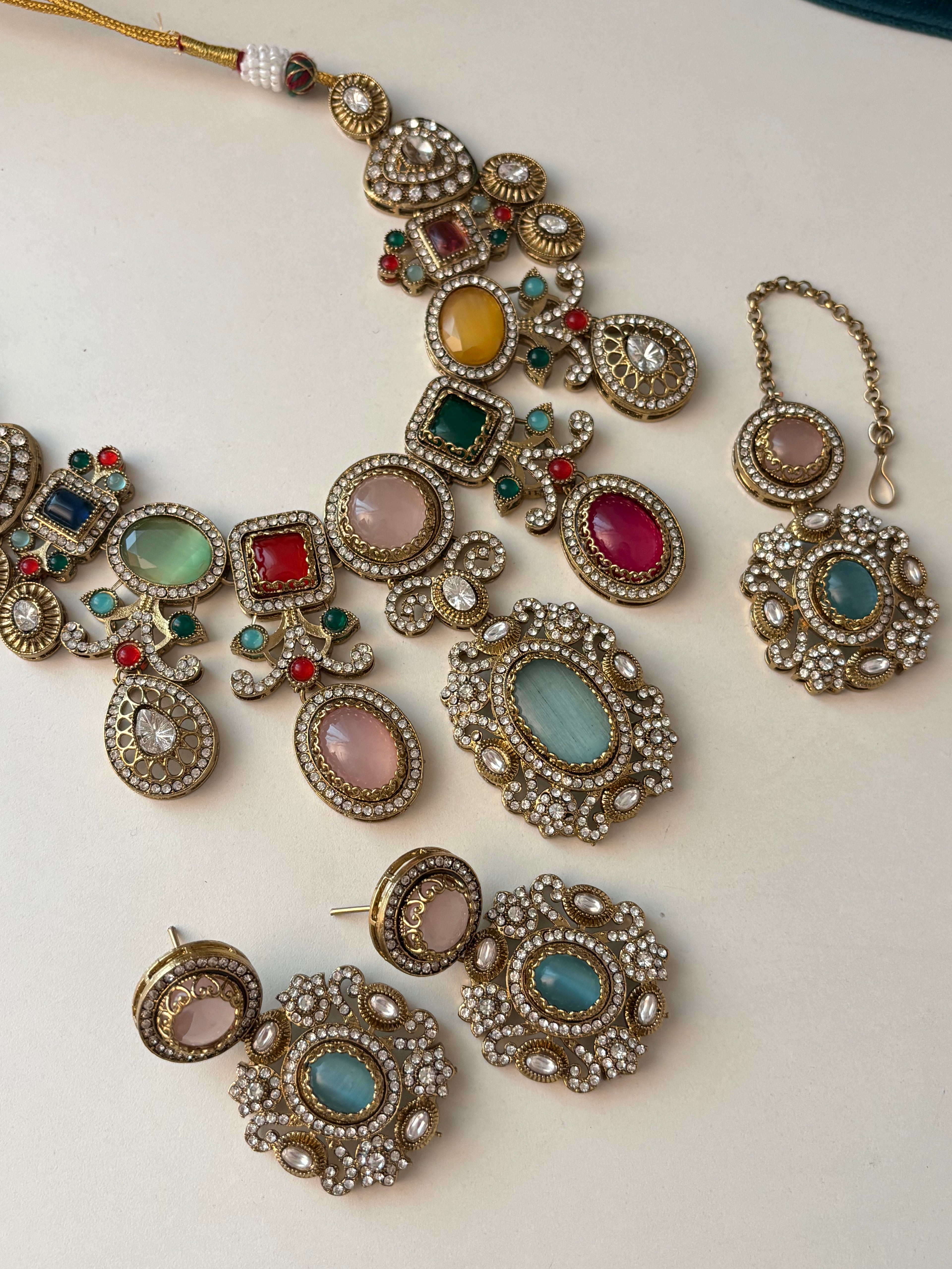 Princess Elsa Sabya Inspired Necklace With Mang Tikka & Earrings (Multi)