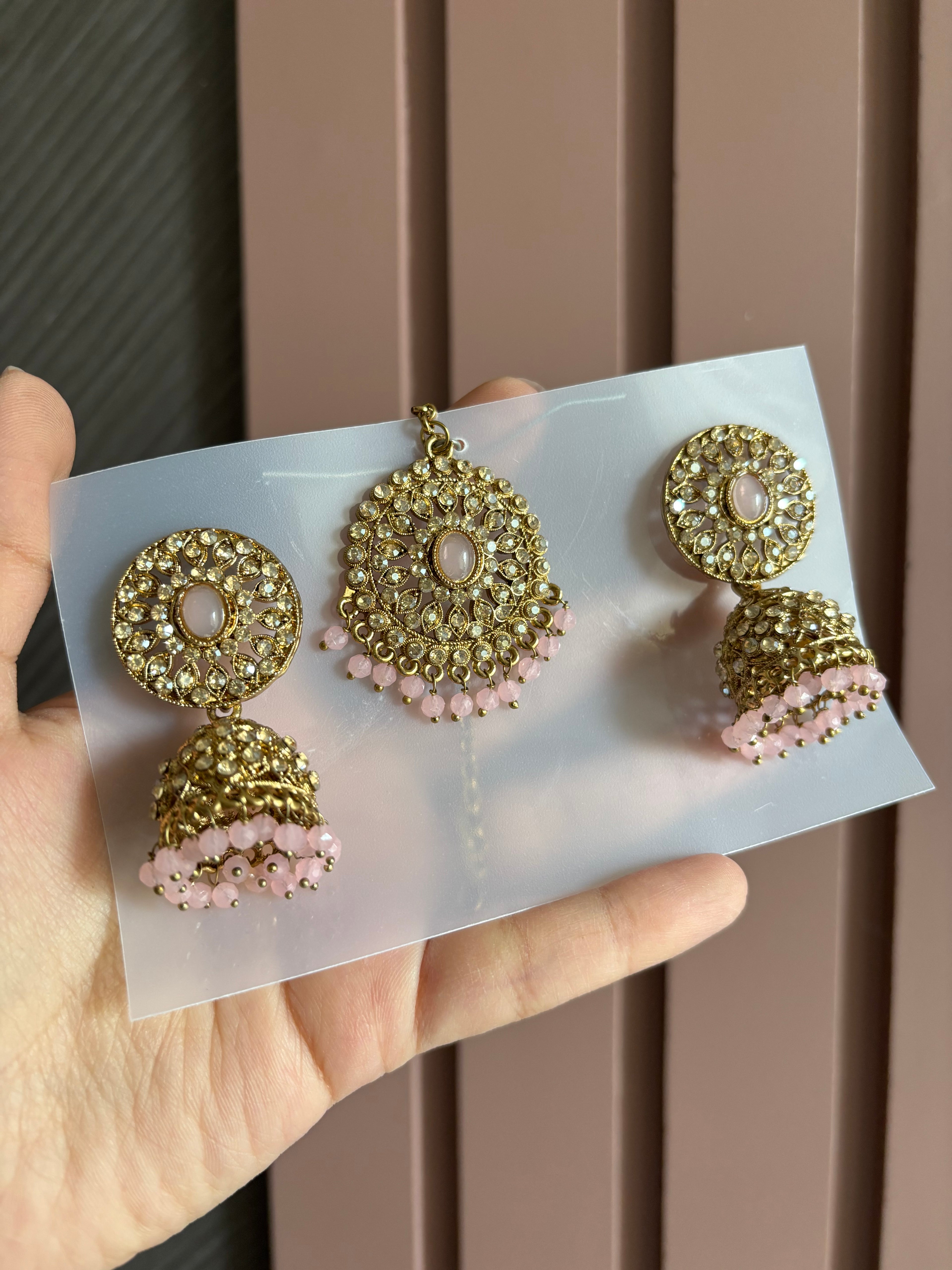 Baby Pink Mang Tikka With Jhumki