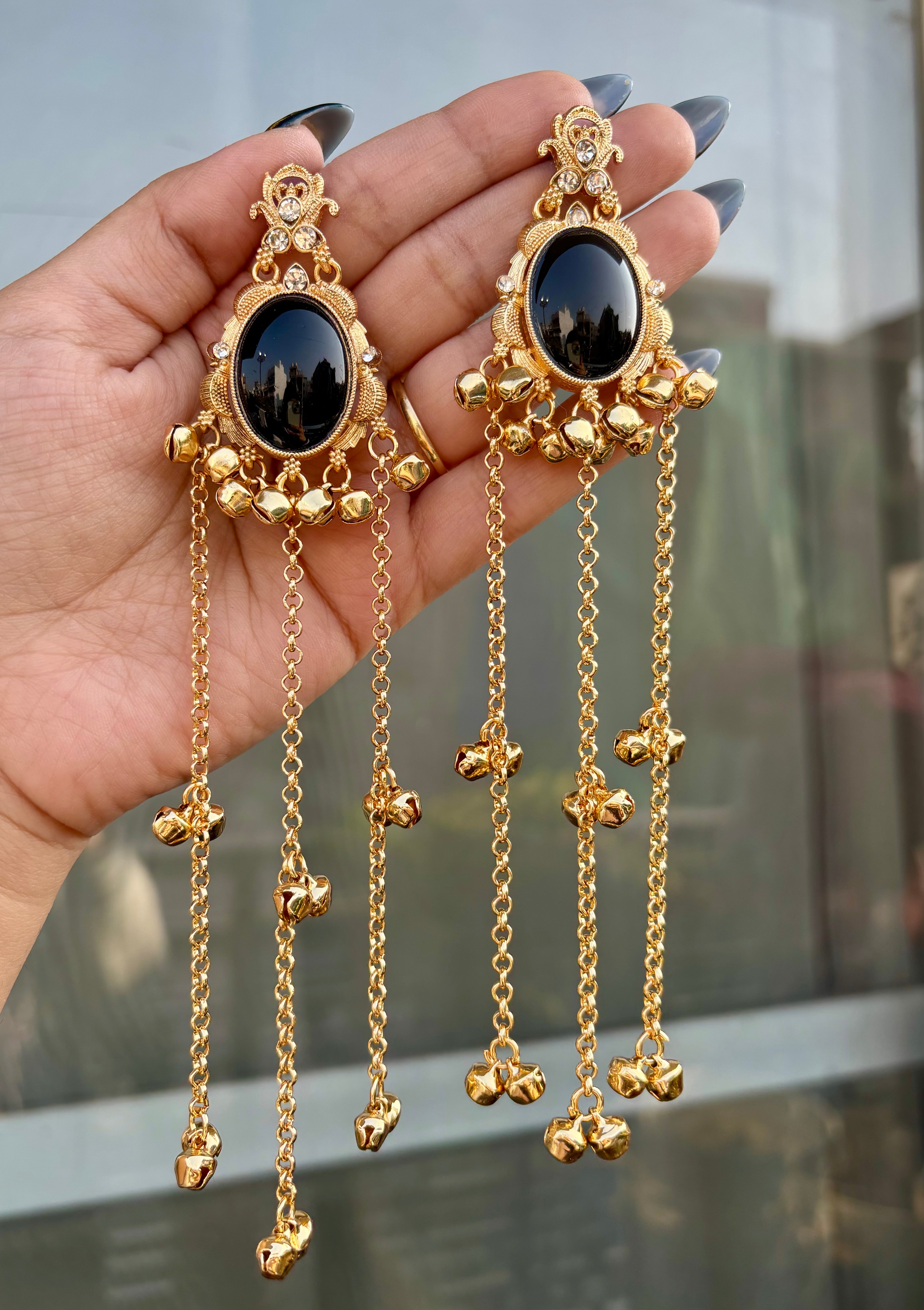 Royal Blue Kashmiri Ghungroo Layers Earrings