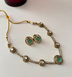 Premium Doublet & Polki Work Necklace With Studs (Turquoise)