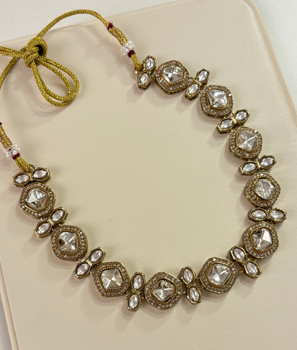 Premium Sleek Moissanite & Doublet Stones Work Necklace With Double Drop Earrings