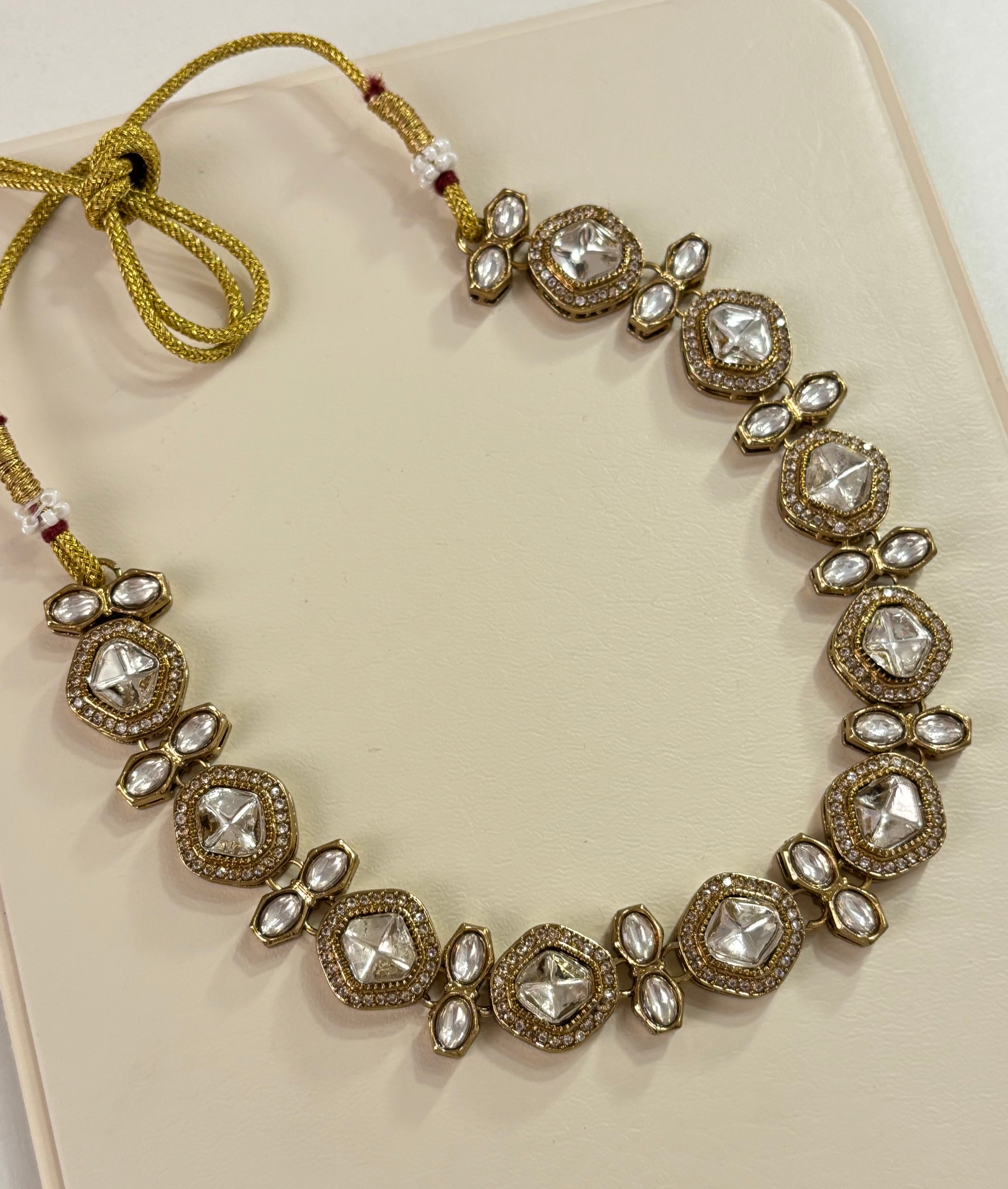 Premium Sleek Moissanite & Doublet Stones Work Necklace With Double Drop Earrings
