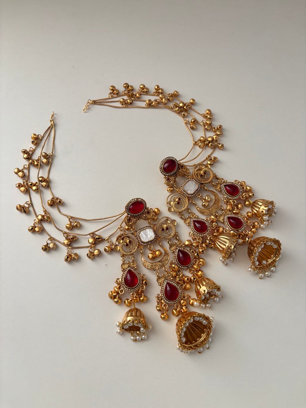 Vamika Long Kashmiri Earrings With Detachable Earchain (Maroon)
