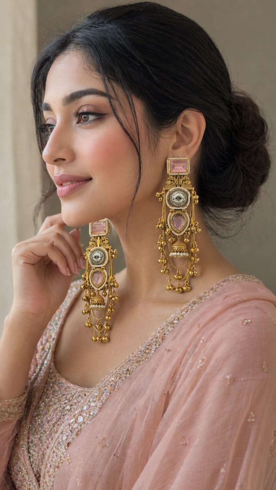 Zeena Kashmiri Long Earrings ( Pink )