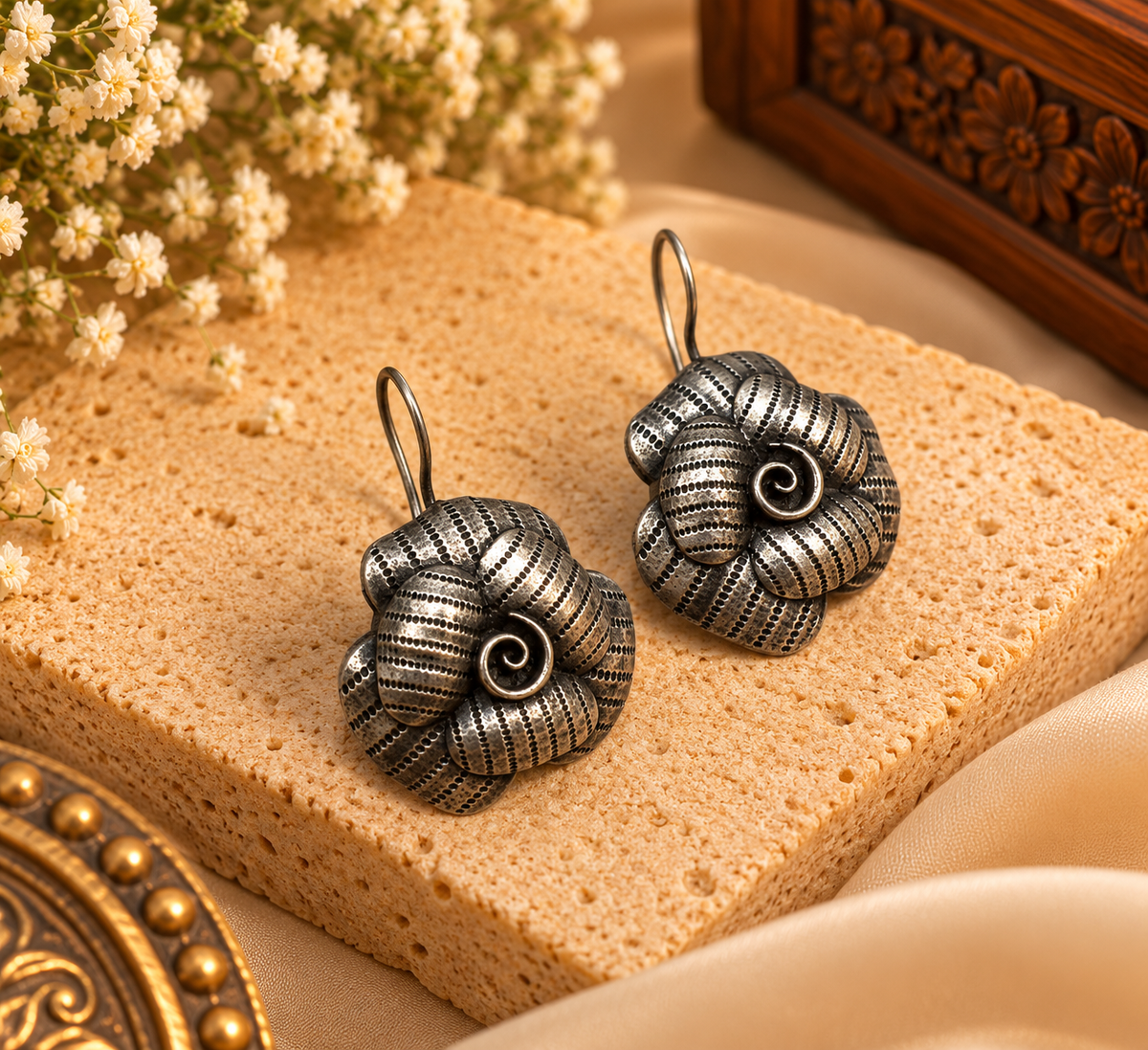 Rose Drop Silver Earrings