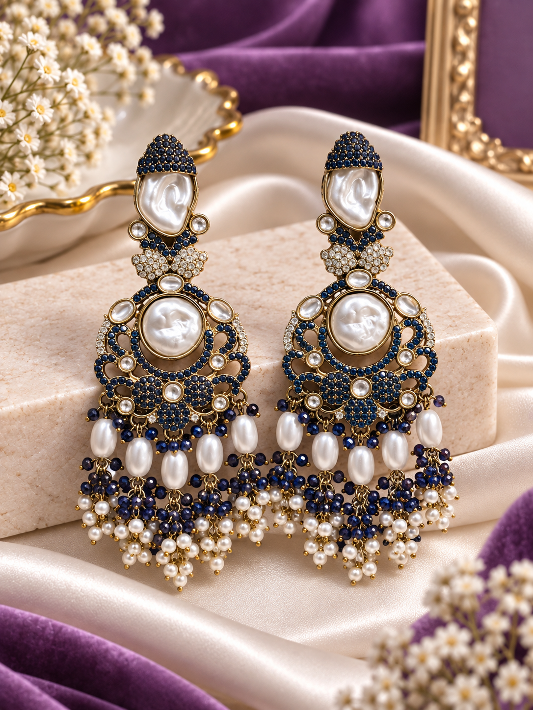 Mehboob Turkish Long Earrings (Royal Blue)