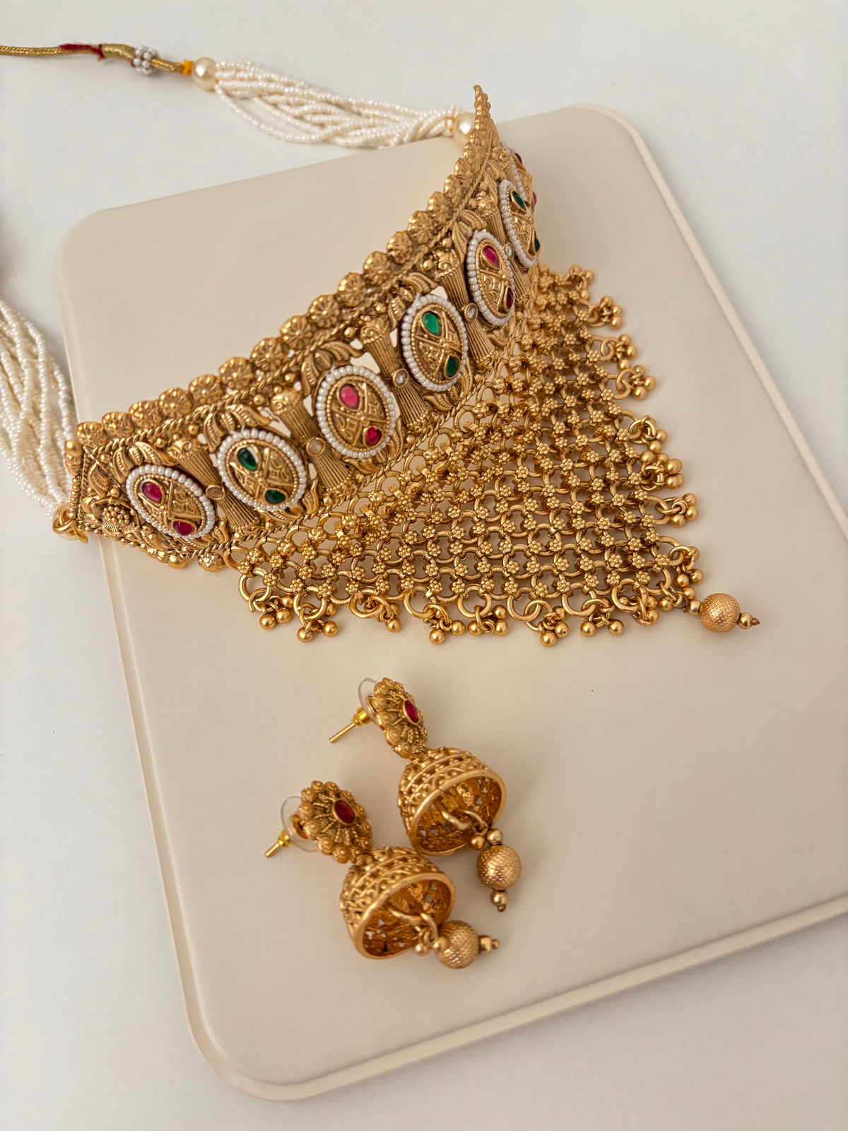 Premium Gold Look Like Choker Set With Jhumkas Design-23