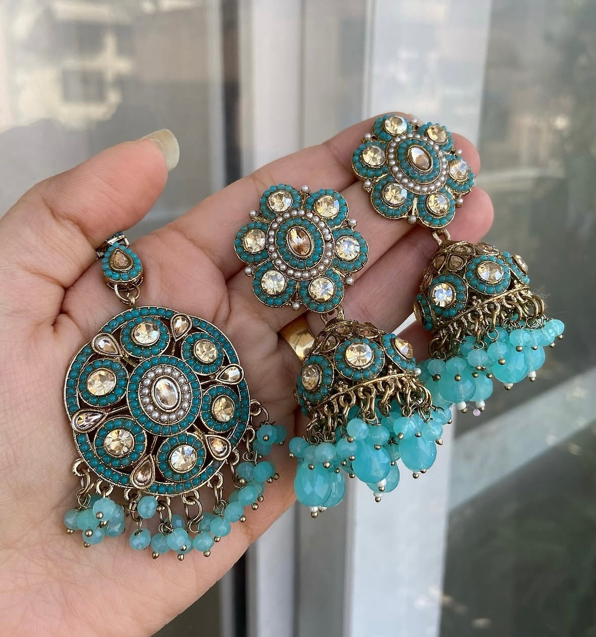 Rosy Jadau Mang Tikka With Jhumkas (Sky Blue)