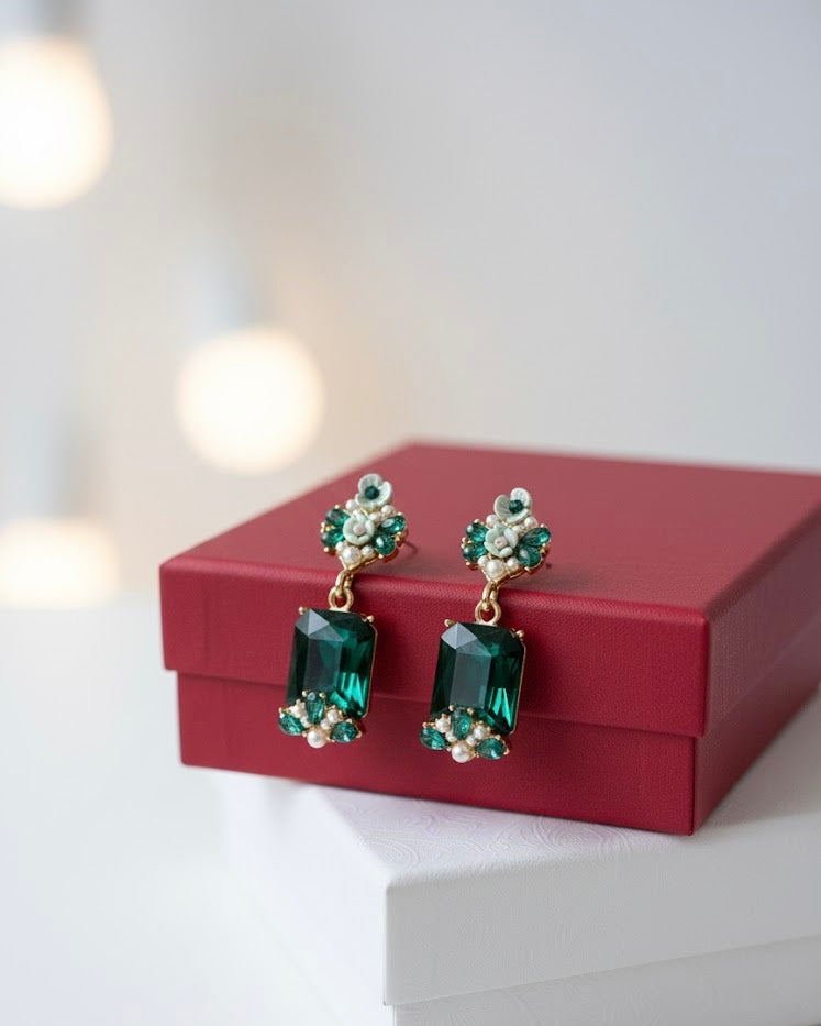 High Quality Designer Green Crystal Earrings
