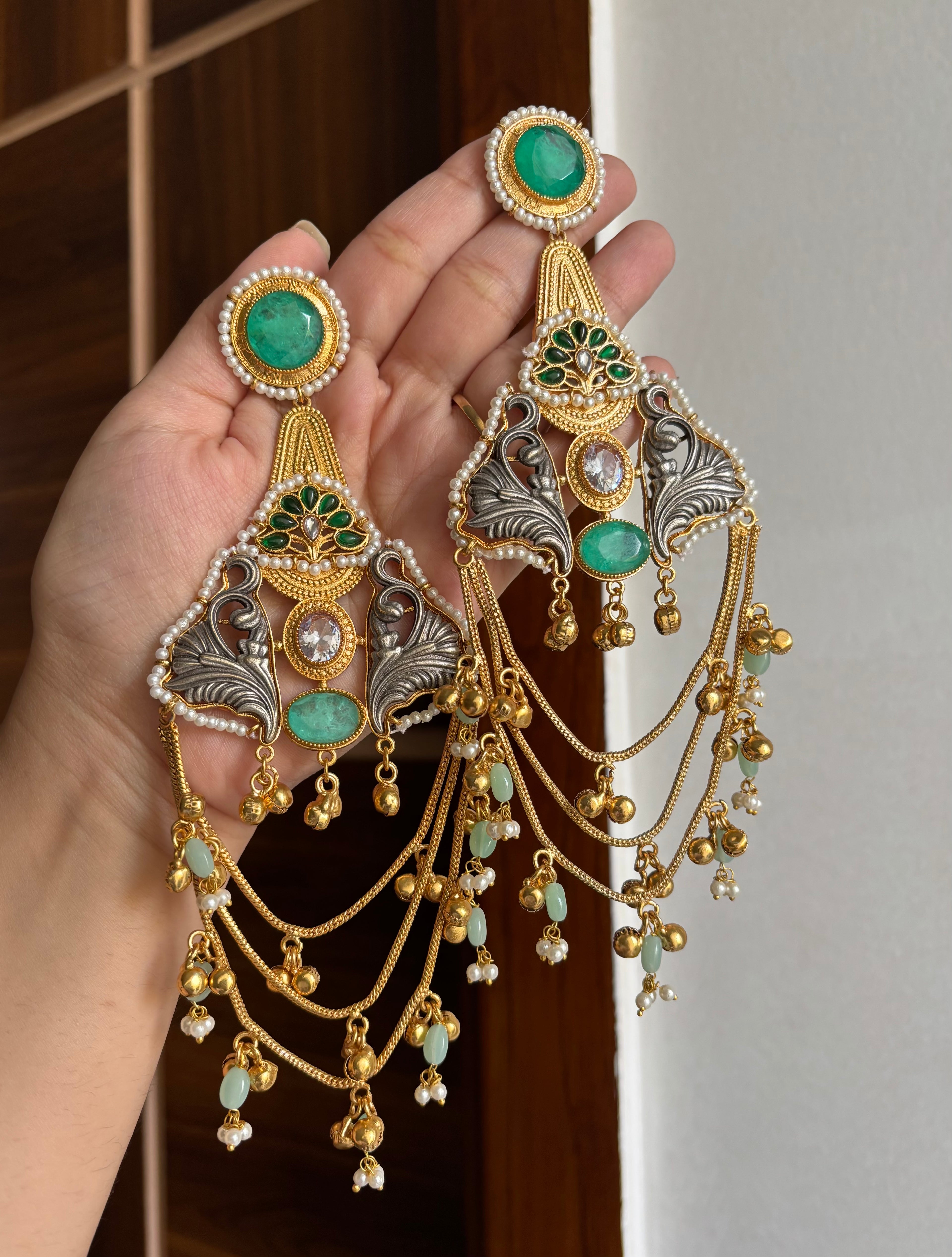 Barkha Heavy Look Long Earrings (Mint)
