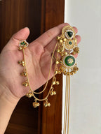 Premium Brass Statement Long Earrings With Detachable Side Layers (Emerald)