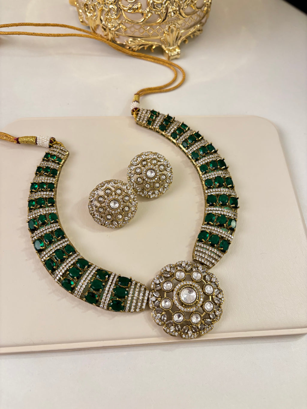 Premium Quality Doublet & Moissanite Work EmeraldHasli With Stud