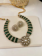 Premium Quality Doublet & Moissanite Work Emerald Hasli With Stud