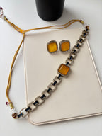Sabyasachi Inspired Doublet Stone Work Choker With Studs (Yellow)