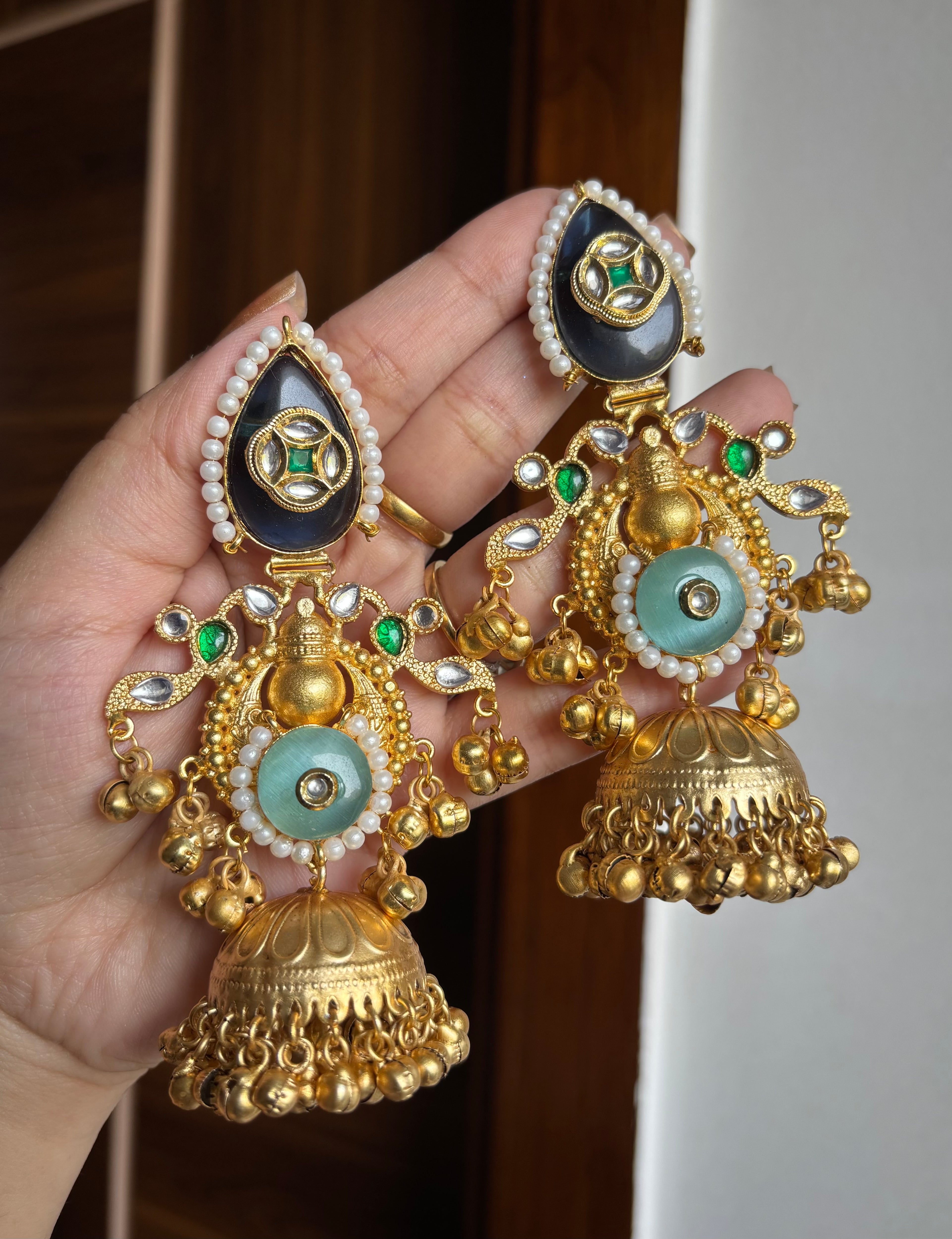 Sargun Premium Quality Kashmiri Jhumkas ( Blue )