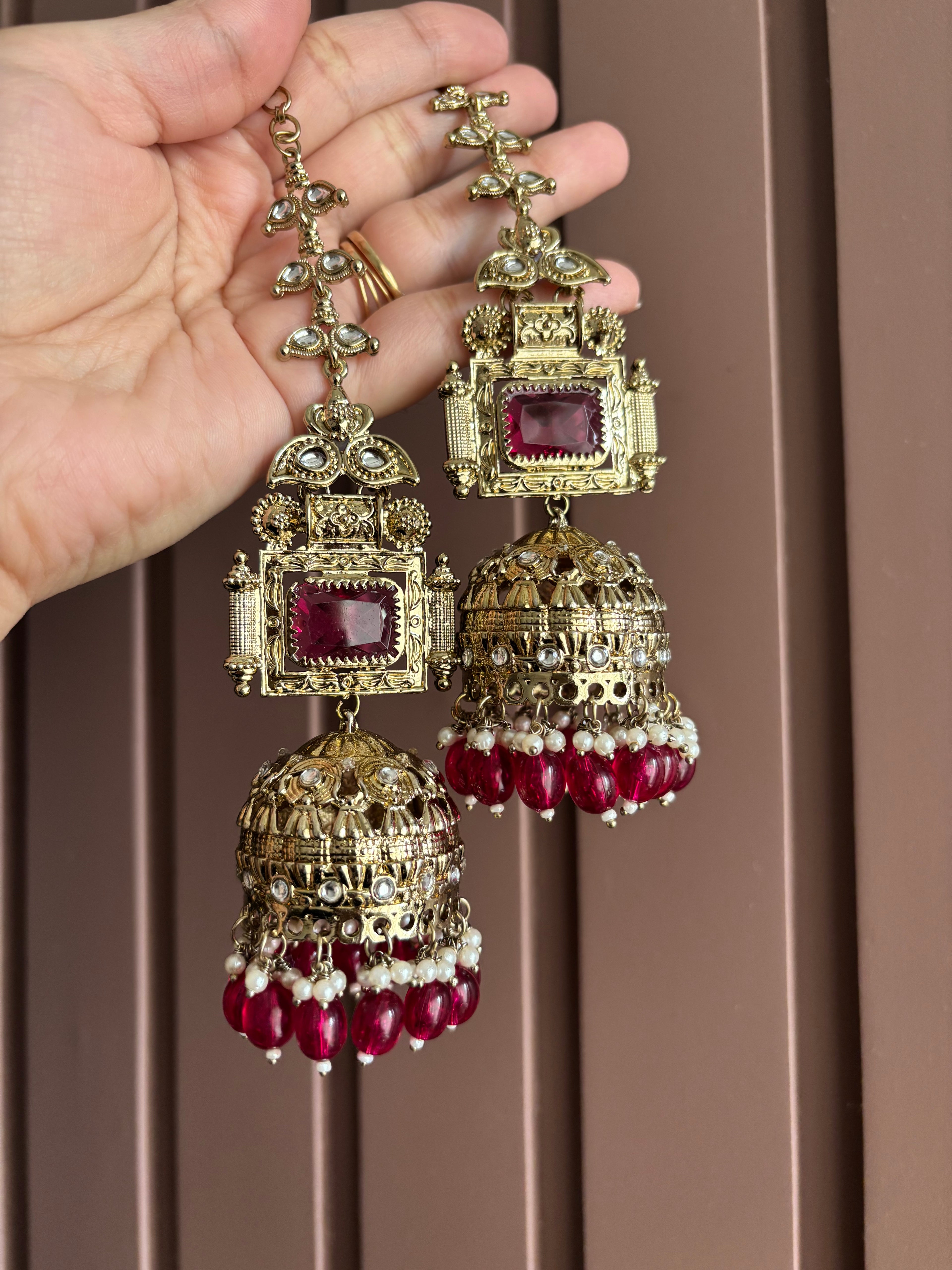 Champa Heavy Look Jhumkas With Sahara (Dark Pink)