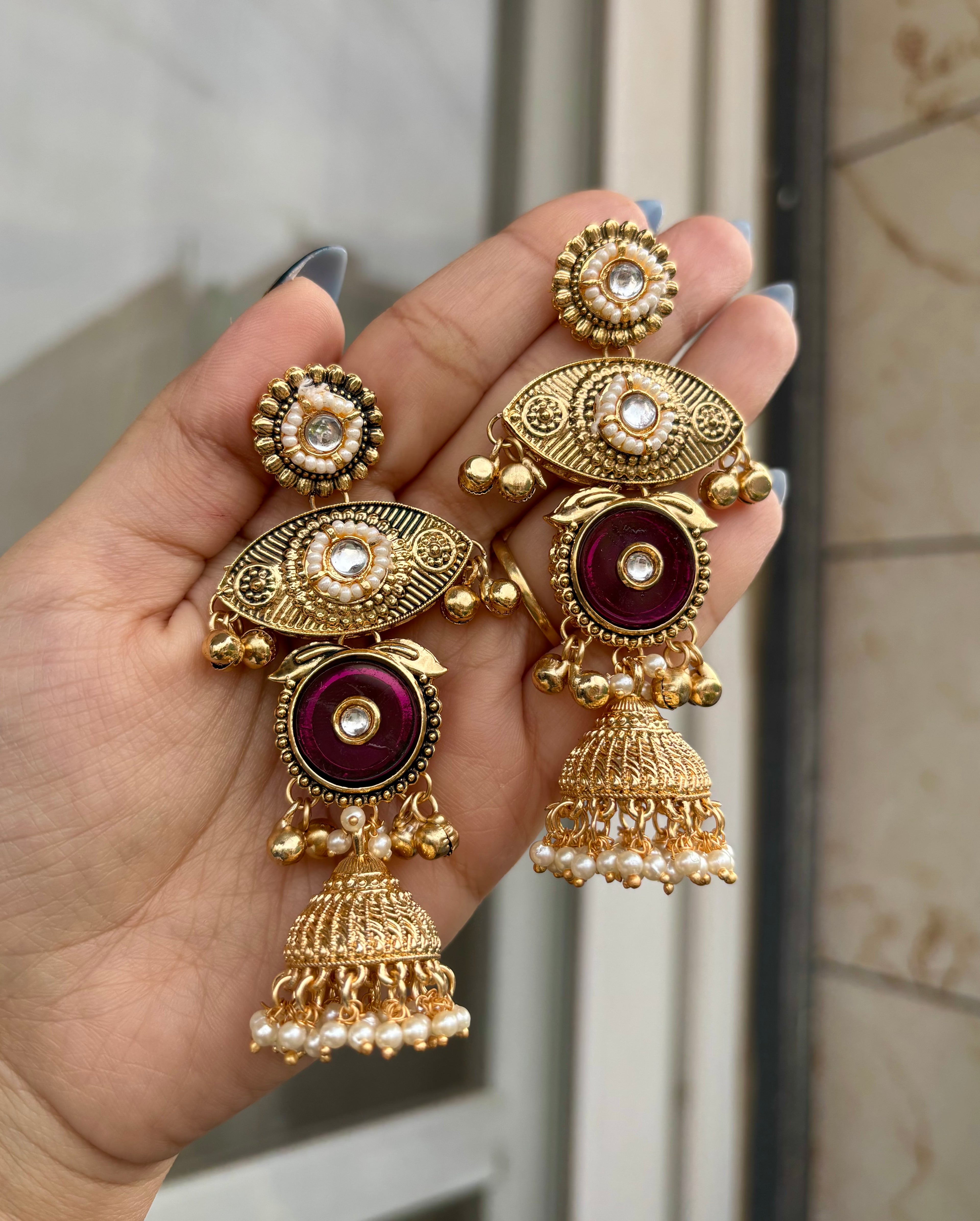 Priya Dark Maroon Kashmiri Earrings