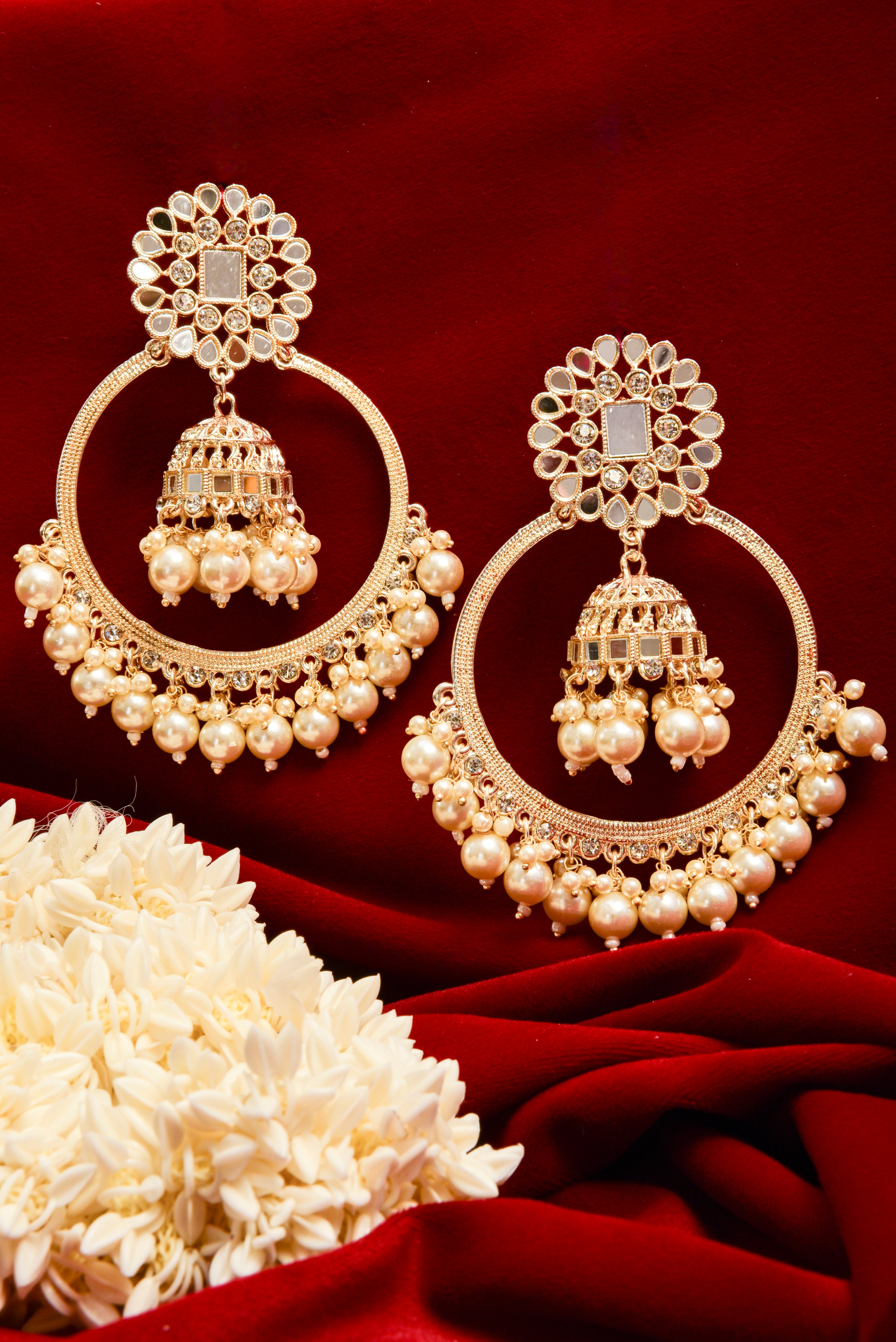 Chandbali Earrings with Mirror Touch