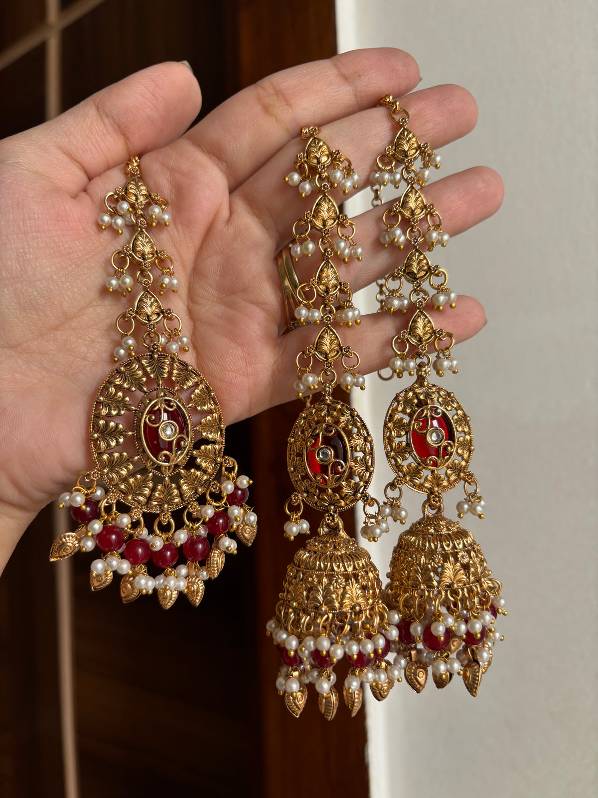 Sonal Punjabi Style Mang Tikka & Jhumkas With Sahara (Maroon)
