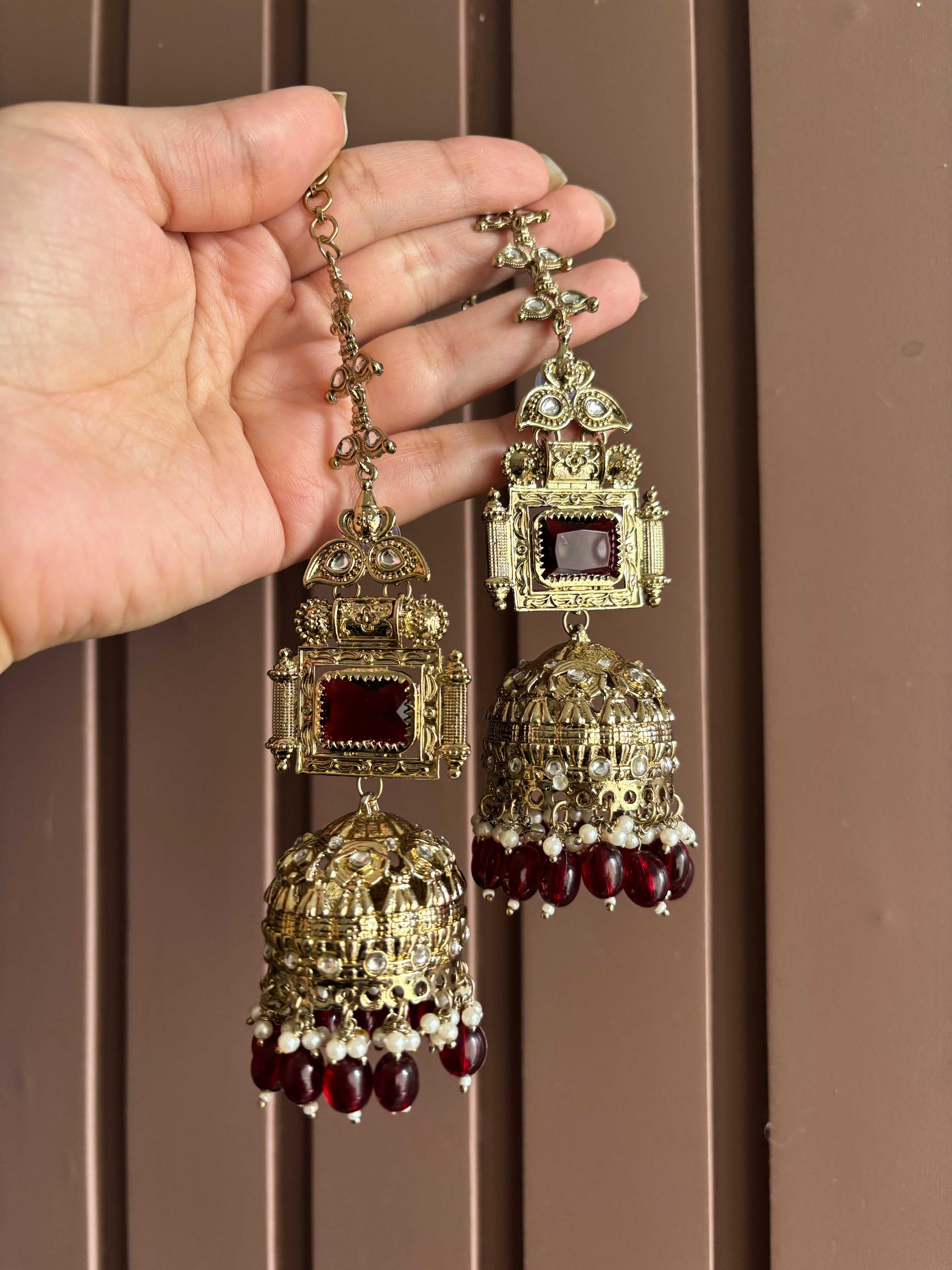 Champa Heavy Look Jhumkas With Sahara (Maroon)