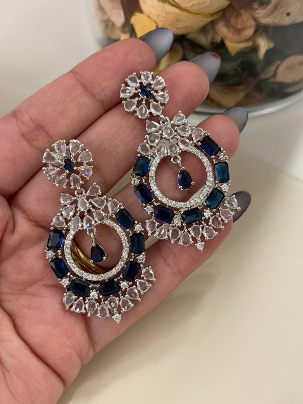 American Diamond Dazzling Earrings (Blue)