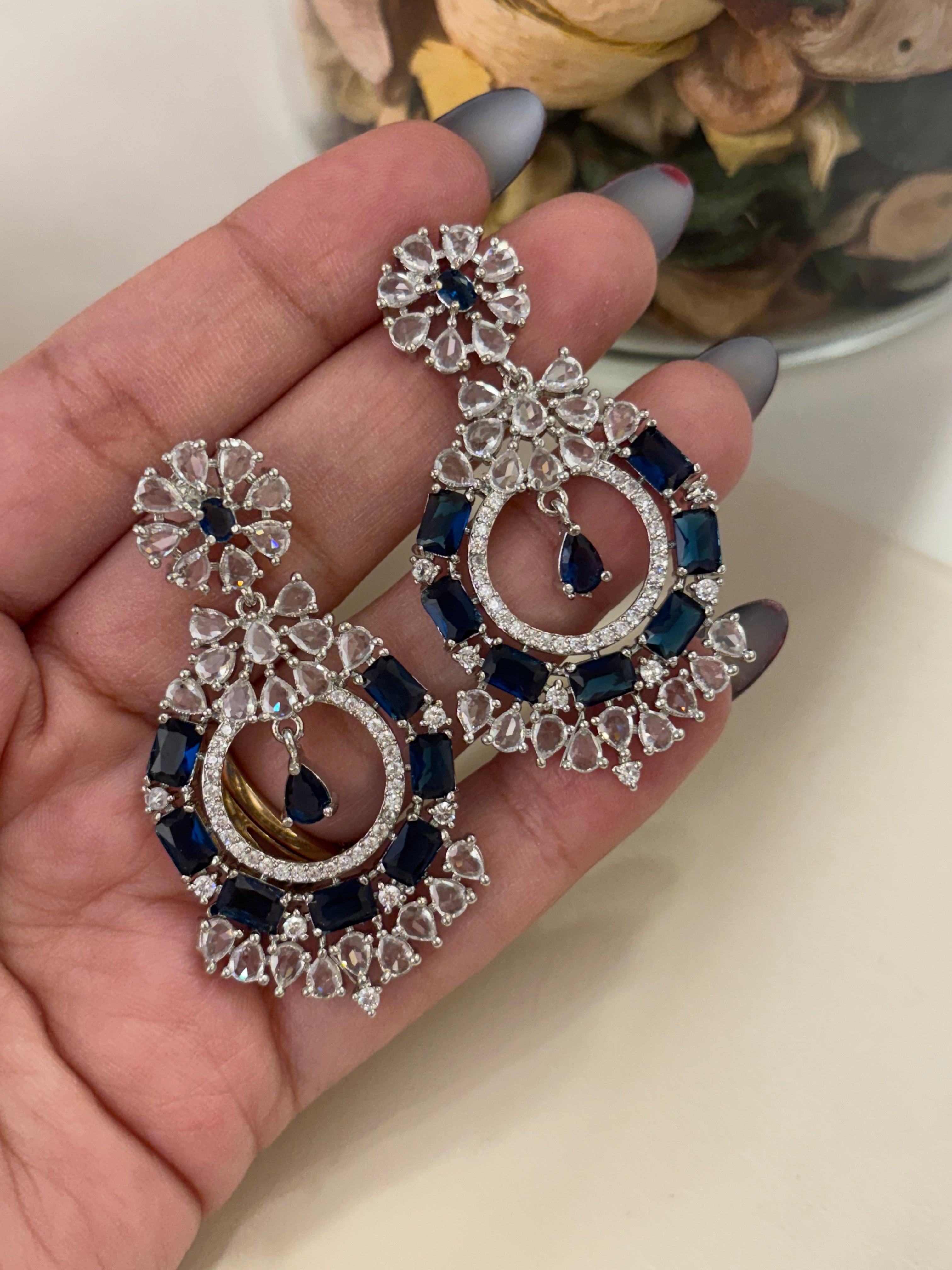 American Diamond Dazzling Earrings (Blue)