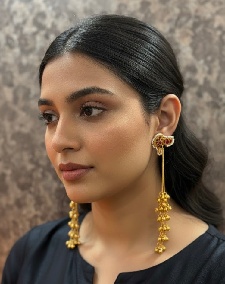 Ruby Bird & Lotus Kashmiri Earrings