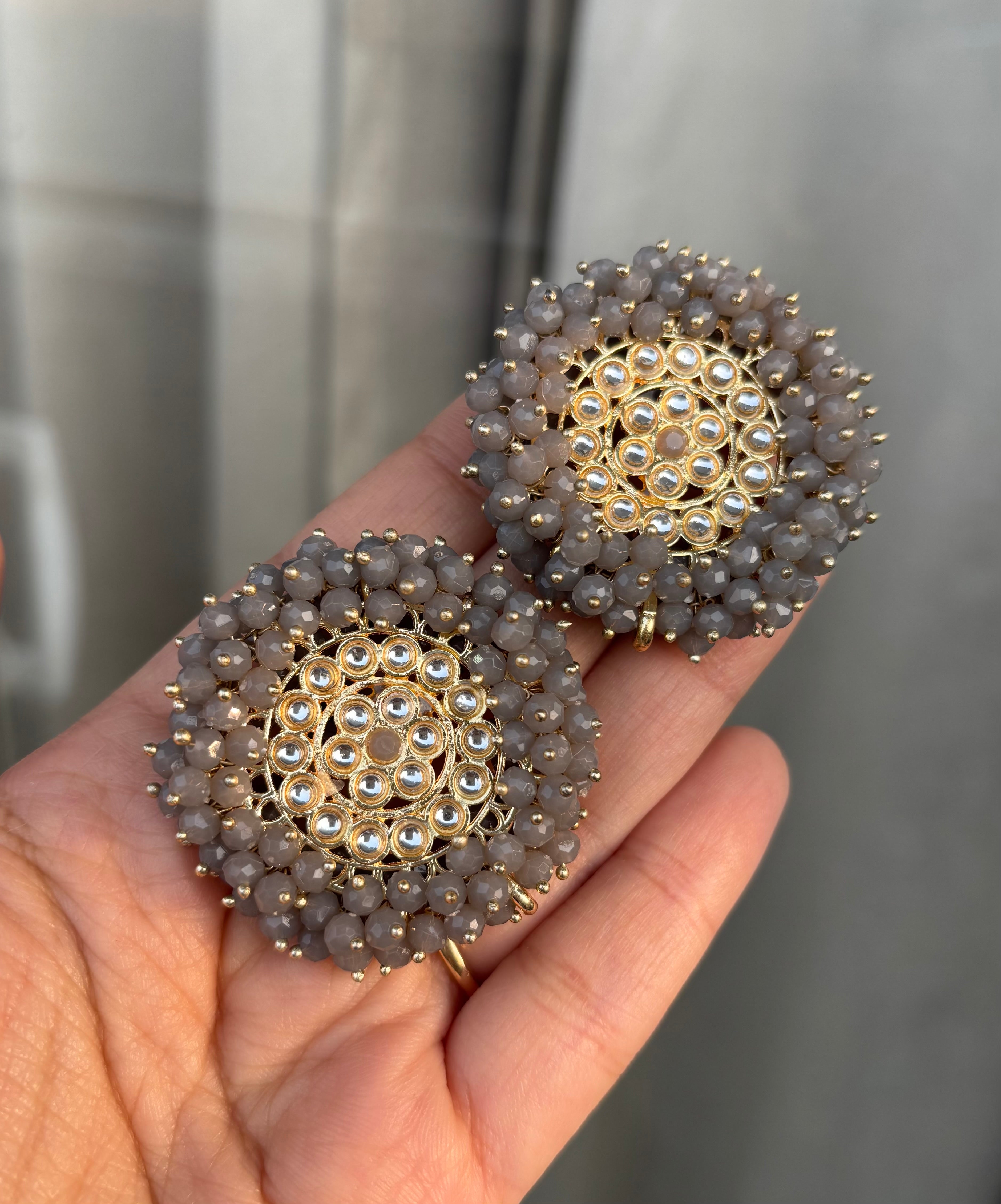 Grey Kundan Stud Earrings