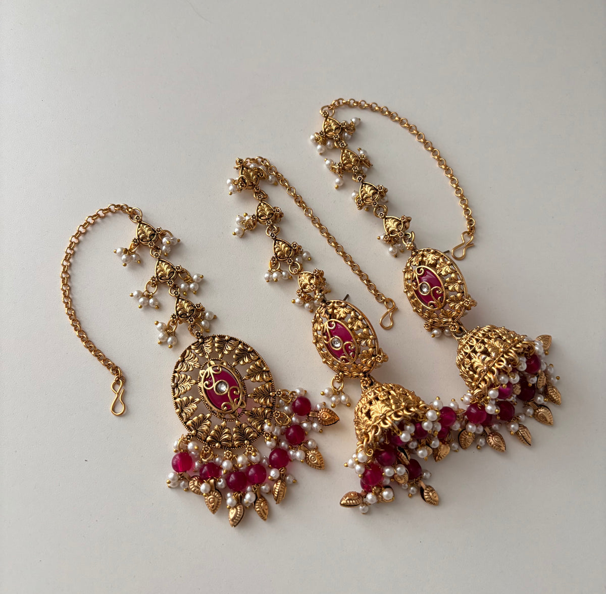 Sonal Punjabi Style Mang Tikka & Jhumkas With Sahara (Dark Pink)