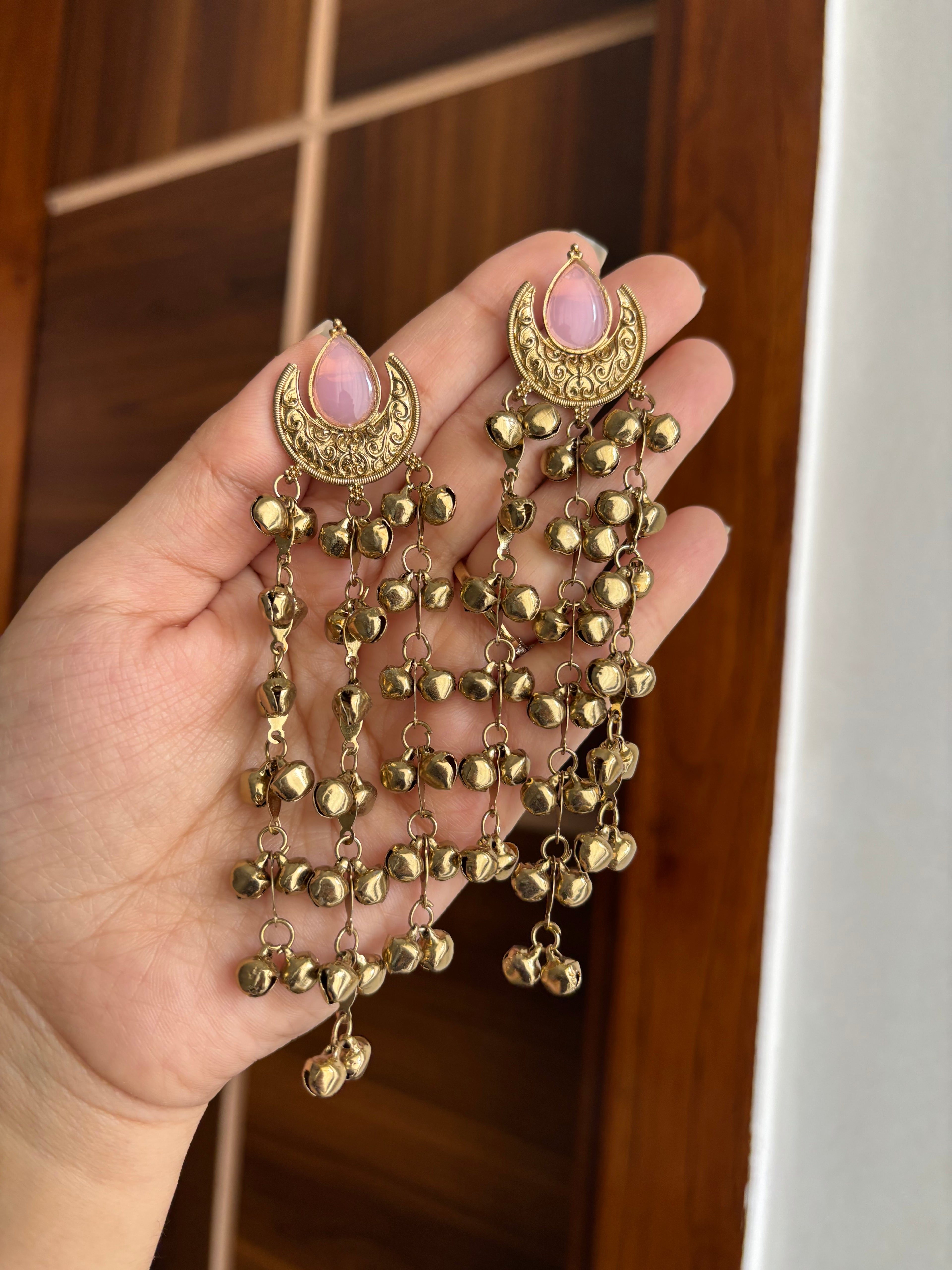 Chand Kashmiri Earrings (Baby Pink )
