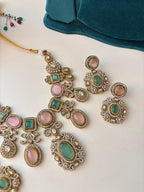 Princess Elsa Sabya Inspired Necklace With Mang Tikka & Earrings (Pink/Mint)