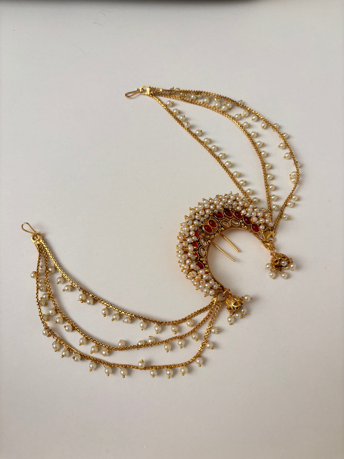 Pearl Bunch Hair Accessorie With Side Layers (Maroon)