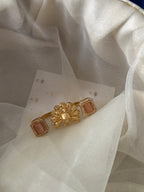 Peacock Touch Statement Double Finger Adjustable Ring (Peach)