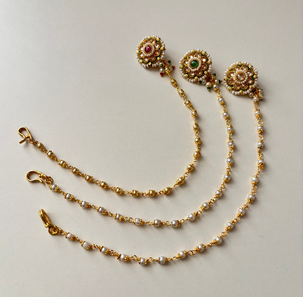 Flower Stud Pachi Kundan & CZ Press On Nose Pin With Side Layer