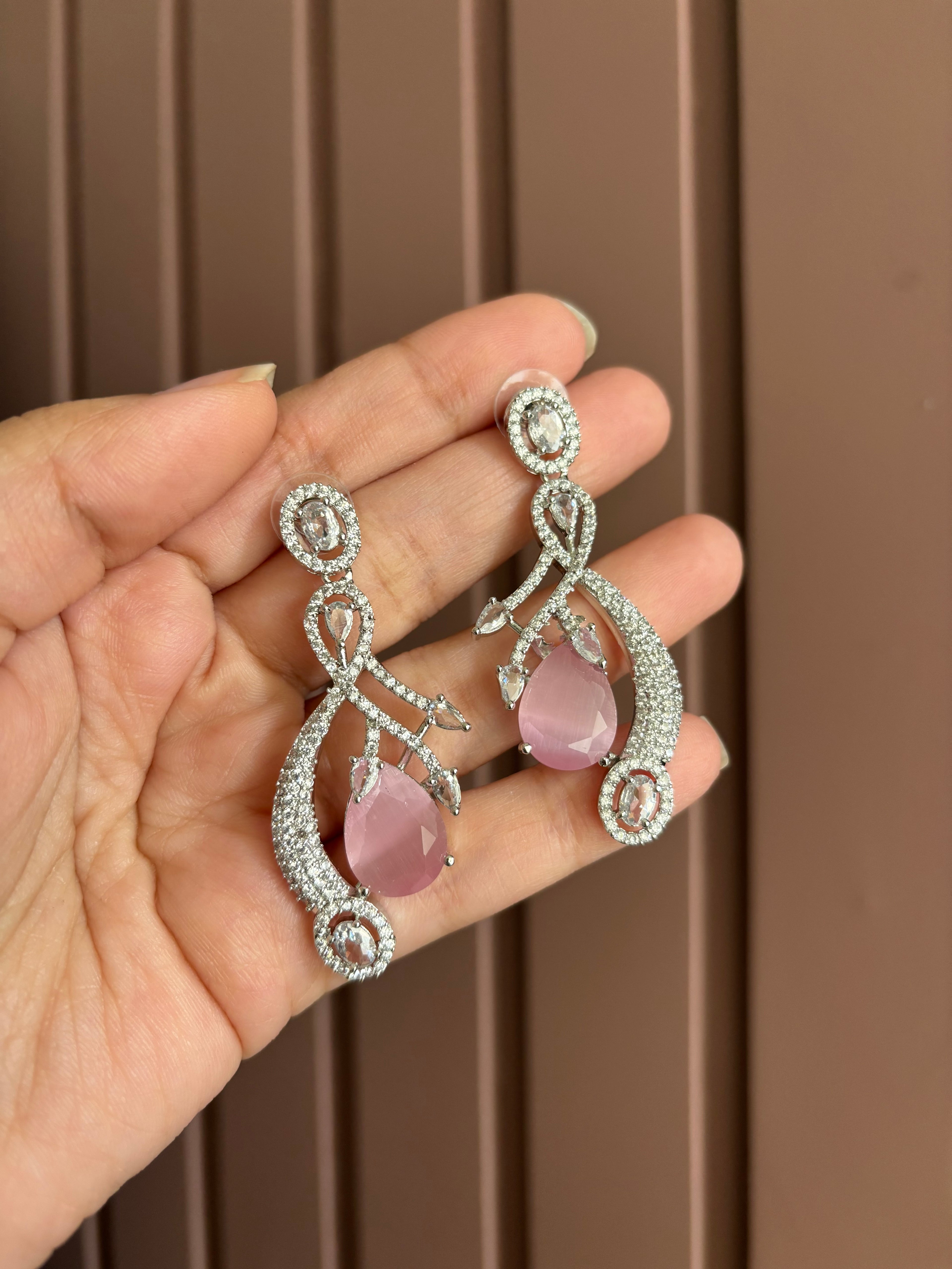 Ellena American Diamond Earrings (Pink)