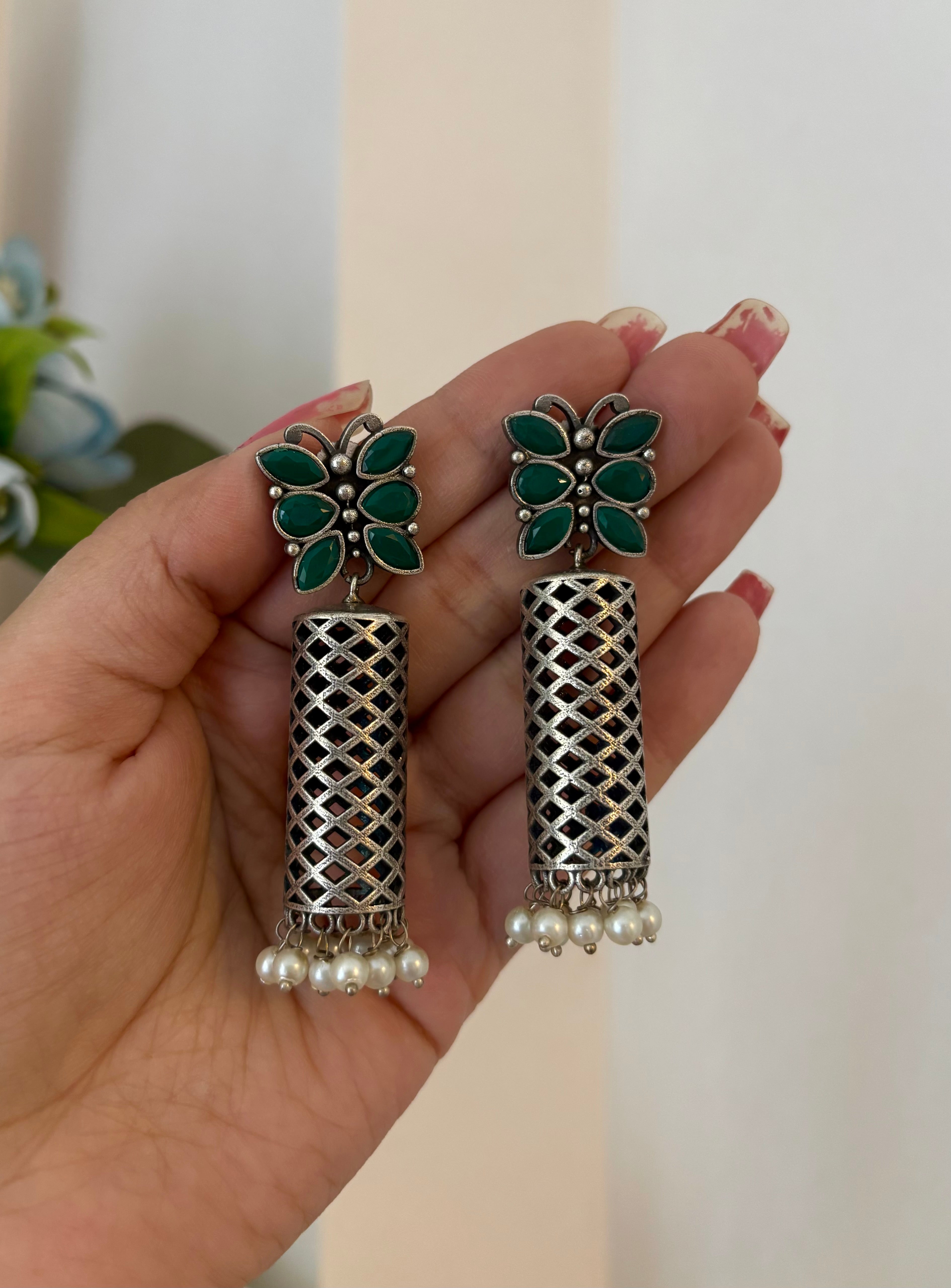 Green Butterfly Premium German Silver Earrings