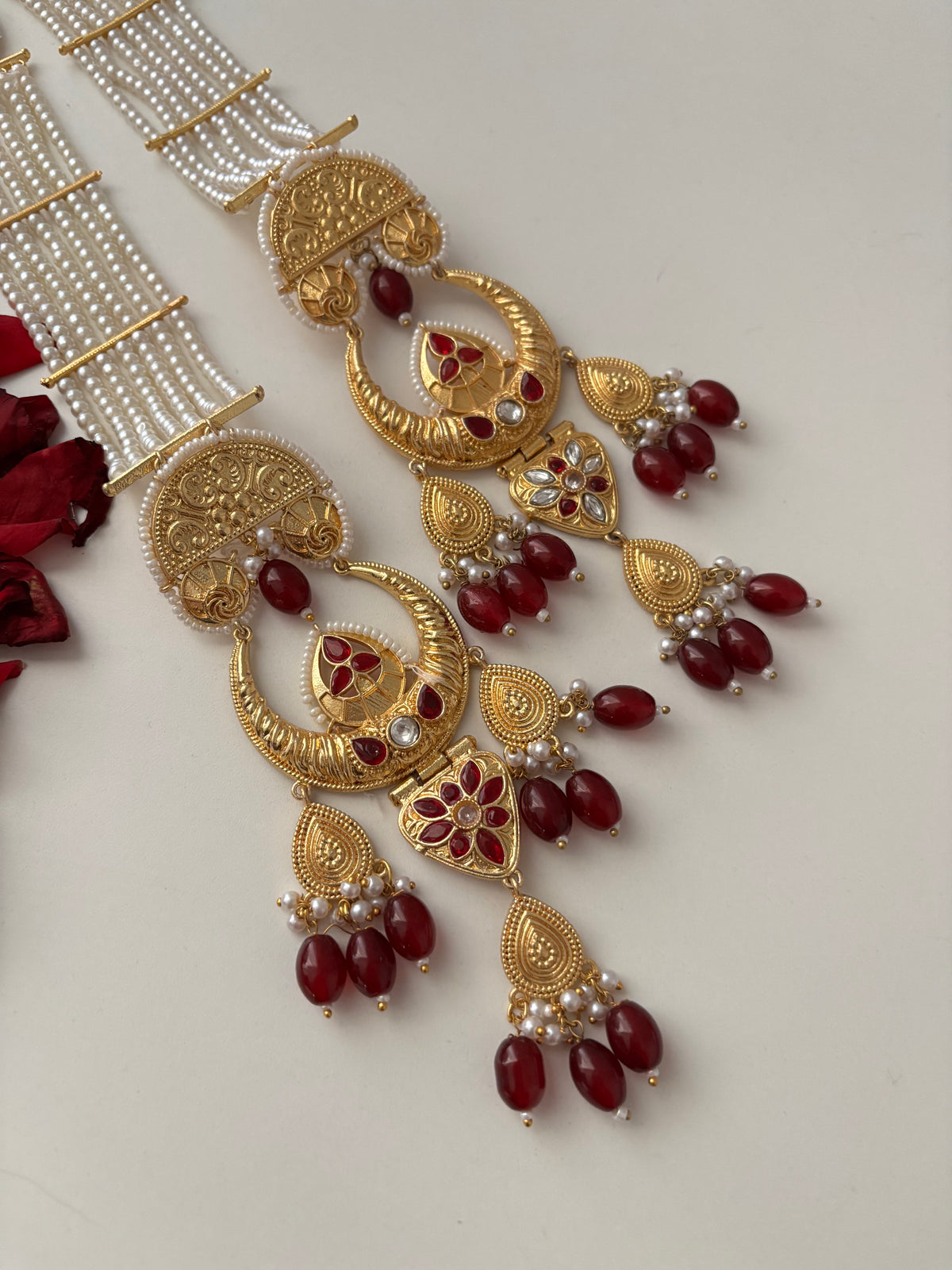 Rubina Brass Long Earrings With Pearls Sahara (Maroon)