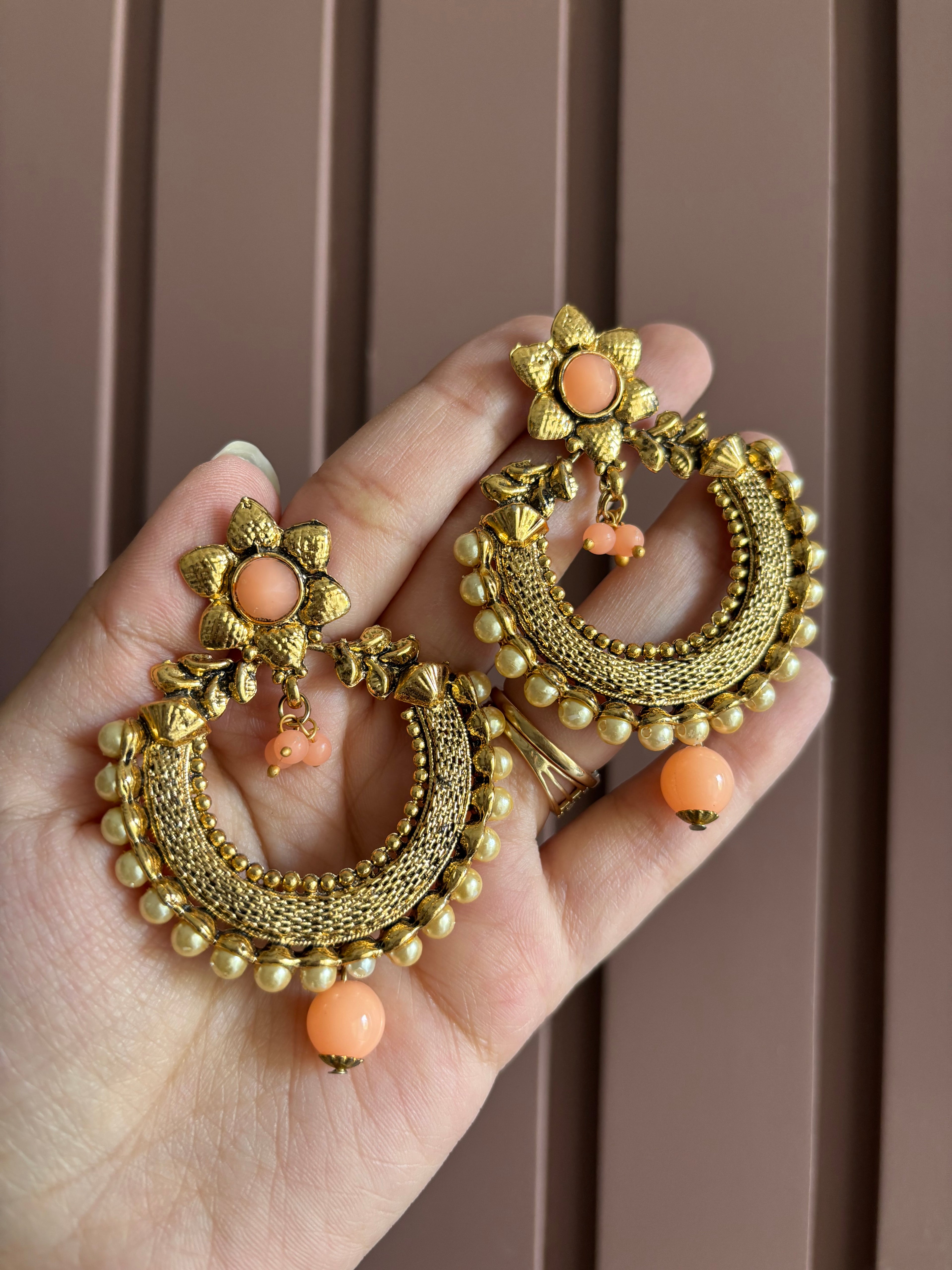 Peach Chandbali Earrings