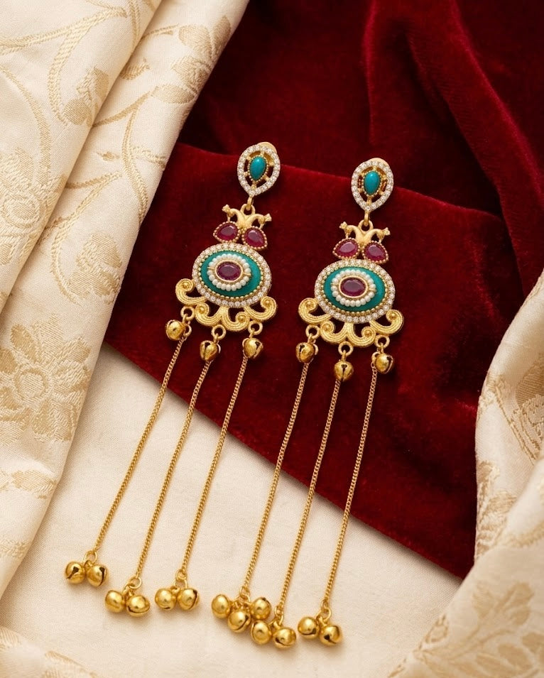 Kareena Kashmiri Long Layer Earrings (Ruby & Turquoise)