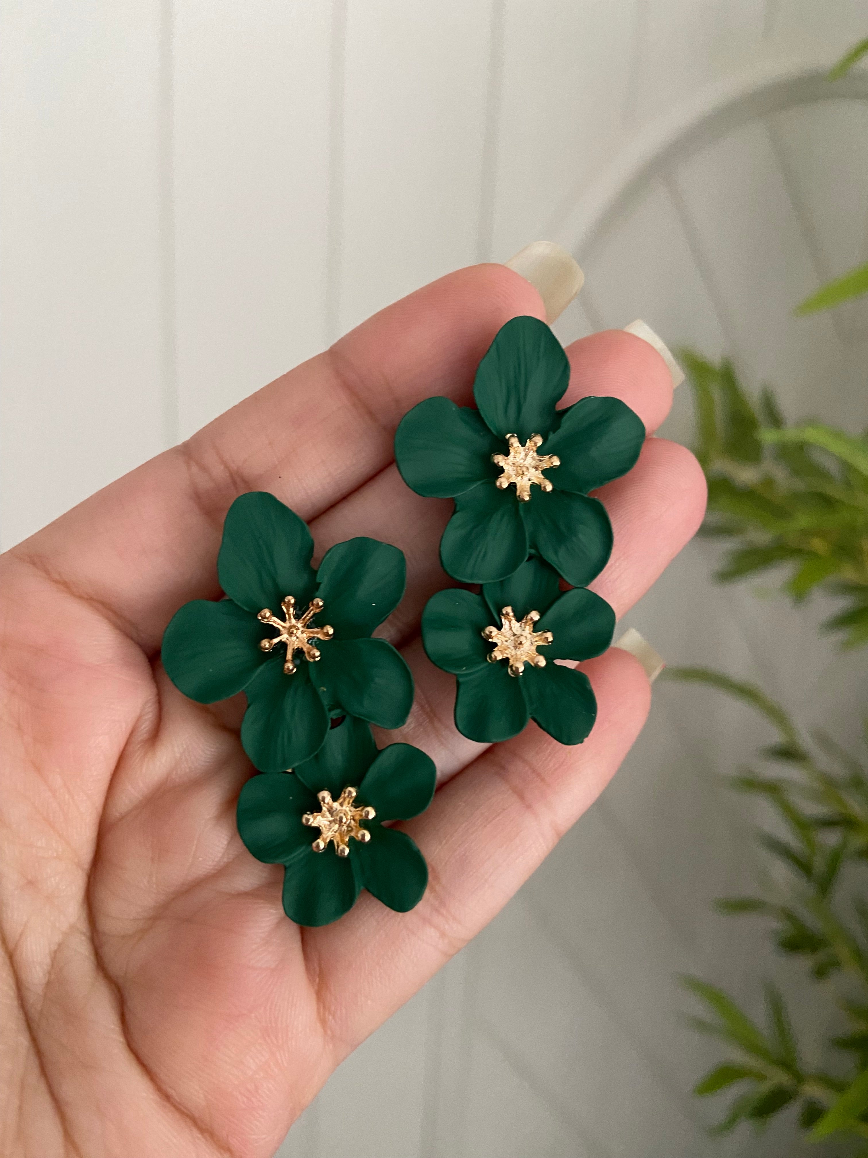 Dark Green Flower Earrings